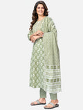 Attractive Cotton Printed Kurti Pant Dupatta Set