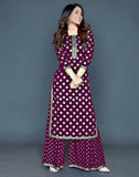 Pretty Printed With Lace Border Rayon Kurti Palazzo Set